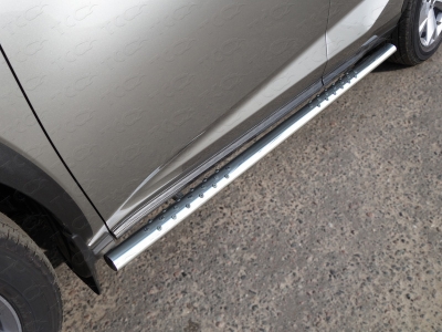 Пороги труба овальная с проступью 75х42 мм ТСС для Lexus NX-200t 2014-2017