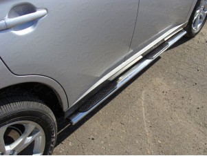 Пороги труба овальная с накладками 75х42 мм для Mitsubishi Outlander № MITOUT14-07